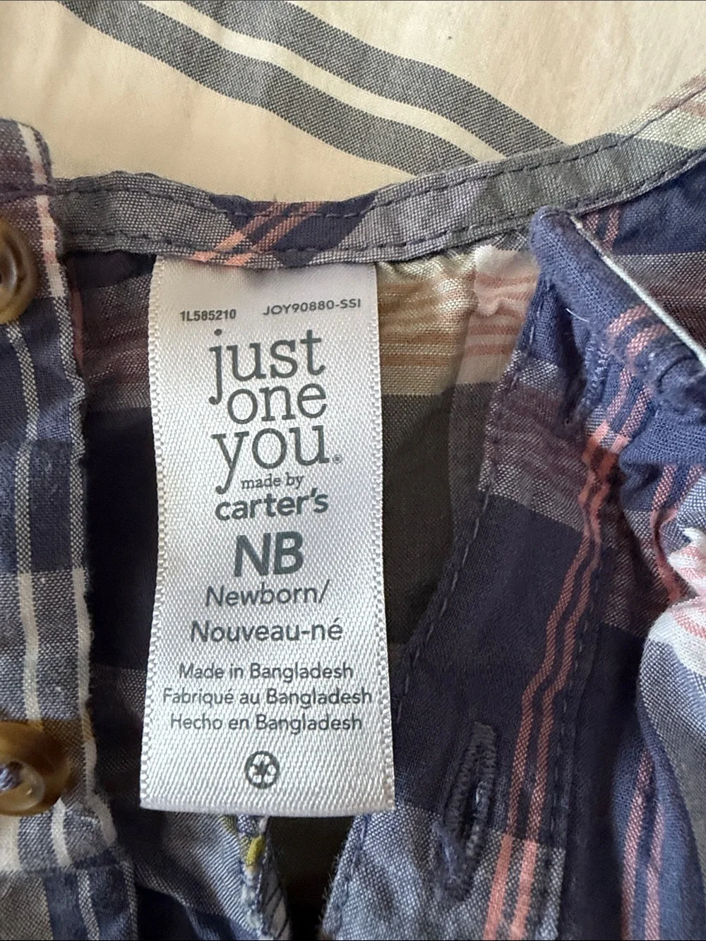 Carter's Plaid Newborn Romper in Navy, Pink & Yellow